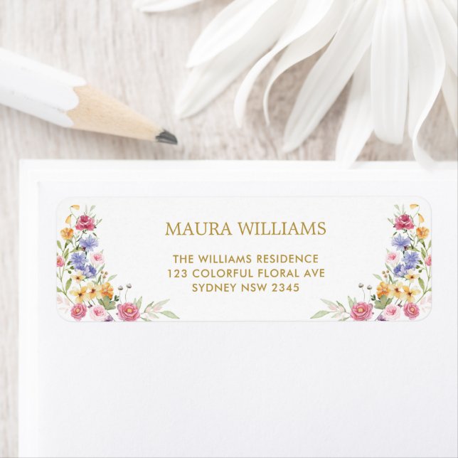 Boho Garden Flowers Wedding Party Return Address (Insitu)