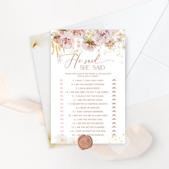 Boho garden He said she said bridal shower game (Creator Uploaded)
