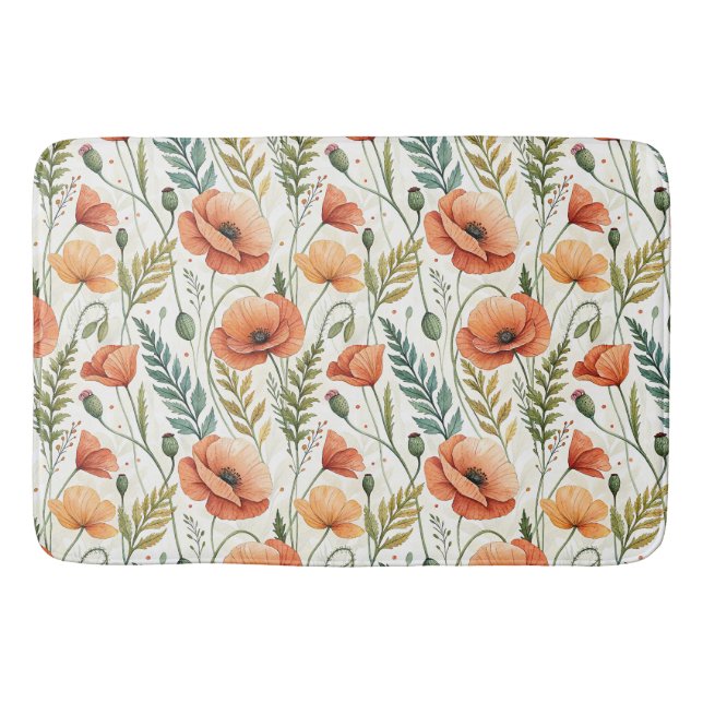 Boho Garden of Beautiful Poppies Bath Mat (Front)