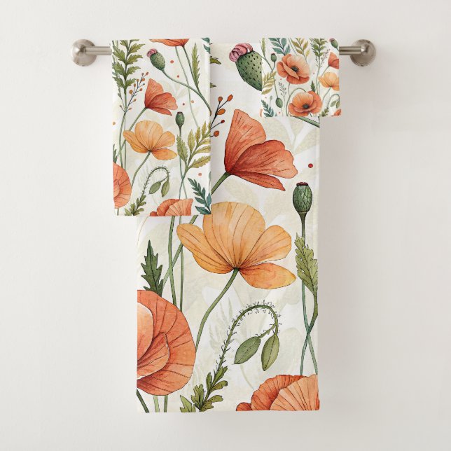 Boho Garden of Beautiful Poppies Bath Towel Set (Insitu)