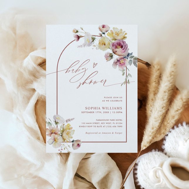 Boho Garden Rose Flowers Baby Shower Invitation (Creator Uploaded)