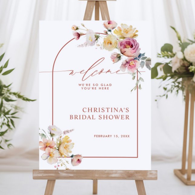 Boho Garden Rose Flowers Bridal Shower Welcome Poster (Creator Uploaded)