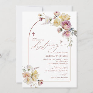 Boho Garden Rose Flowers Christening Invitation
