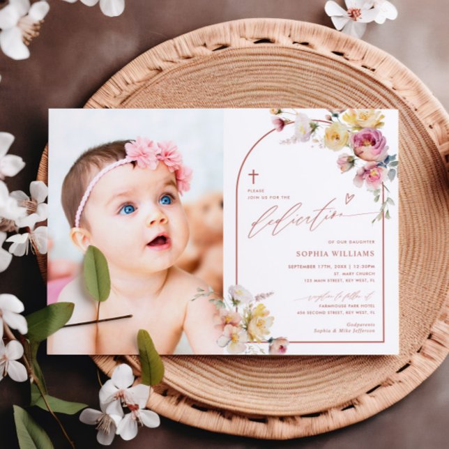 Boho Garden Rose Flowers Photo Girl Dedication Invitation (Creator Uploaded)
