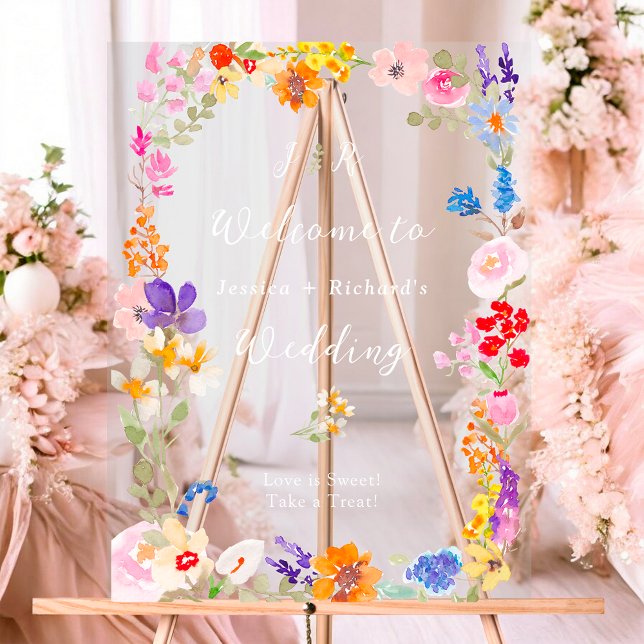 Boho garden summer floral initials wedding acrylic sign (Boho garden summer floral initials wedding acrylic sign)