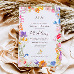 Boho garden summer floral photo initials wedding invitation<br><div class="desc">Boho garden summer floral photo monogram initials wedding featuring pretty hand painted wildflowers in pink,  yellow,  blue,  purple,  red and orange,  a frame of flowers with an elegant script typography. Add your photo at the back</div>