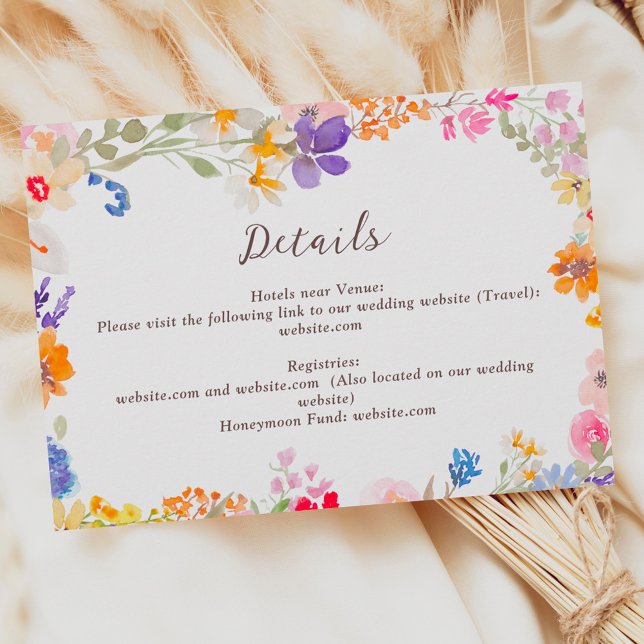 Boho garden summer wildflowers wedding details enclosure card (Boho garden summer wildflowers wedding details enclosure card)