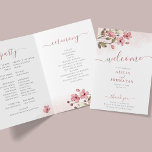 Boho garden watercolor floral blush pink wedding programme<br><div class="desc">Modern rustic bohemian watercolor botanical cherry blossom wildflowers with foliage dusty rose pink bouquets making a chic spring summer garden elegant custom wedding program template with a trendy handwriting calligraphy script in a pastel delicate colour palette.                  Easy to personalise it with your details on the front and inside!</div>