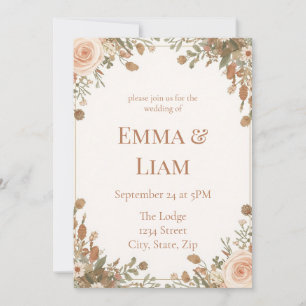 Boho Garden Watercolor Floral Blush Roses Pampas Invitation