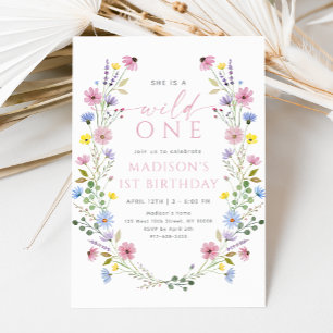 Boho Garden Wild One Wildflower First Birthday Invitation