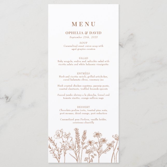 Boho Garden Wildflower Wedding Reception Menu (Front)