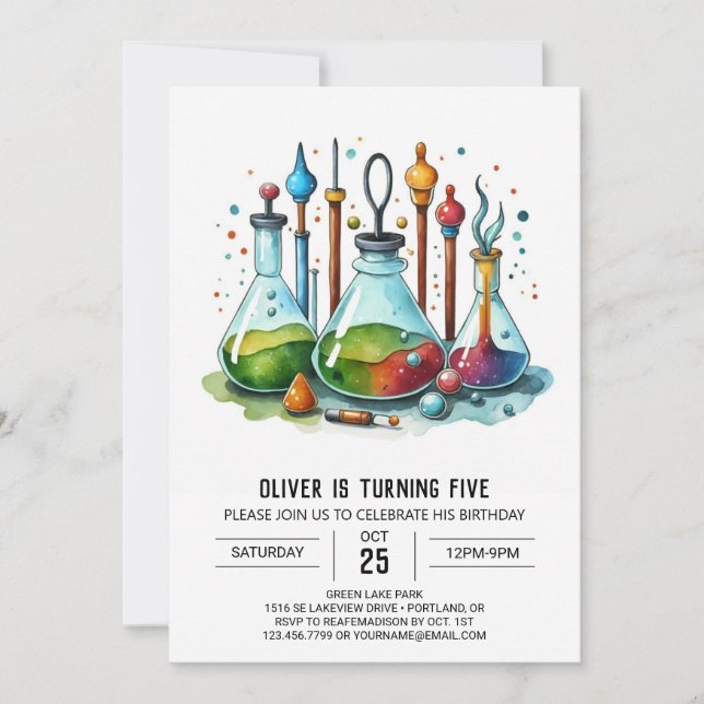 Boho Gear Discovery Scientist Birthday Invitation (Front)
