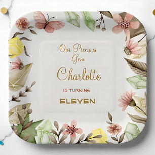 Boho Gems Vintage Crystals watercolor birthday Paper Plate