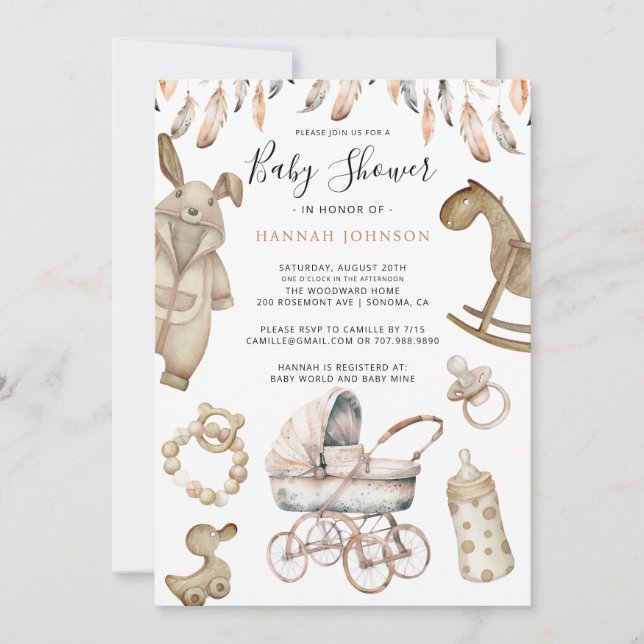 Boho Gender Neutral Baby Toys Baby Shower Invitation (Front)