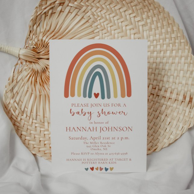 Boho Gender Neutral Rainbow Baby Shower Invitation (Rainbow Baby Shower Invitation, Gender Neutral )
