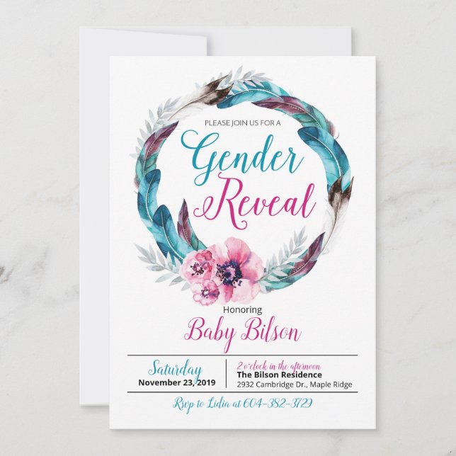 Boho Gender Reveal Invitation (Front)