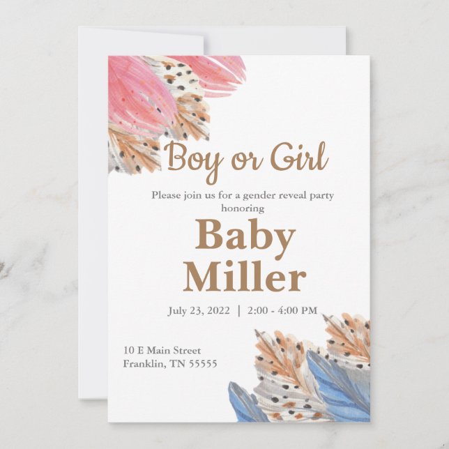 Boho Gender Reveal Party Boy or Girl Invitation  (Front)