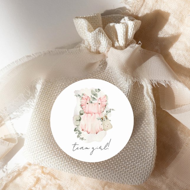 Boho Gender Reveal Team Girl Baby Shower Classic Round Sticker (Creator Uploaded)