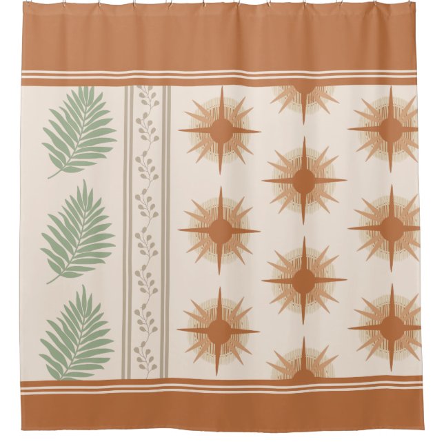 Boho Geo Botanical Shower Curtain (Front)