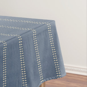 Boho geo simple lines beige denim blue rustic tablecloth