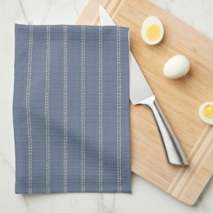 Boho geo simple lines beige denim blue rustic tea towel