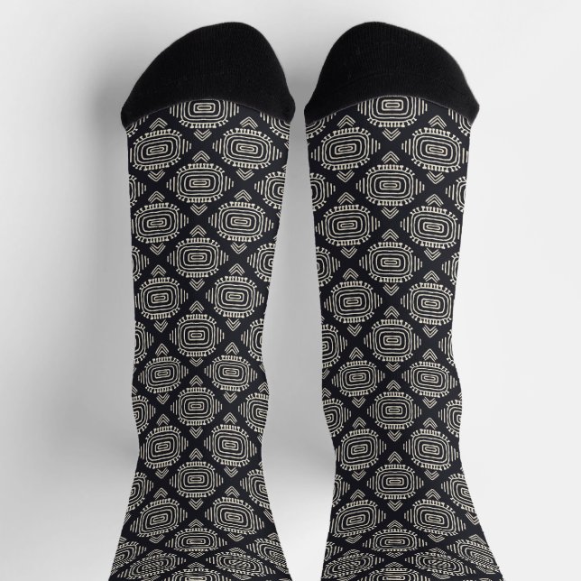 Boho Geometric Abstract Line Black and Cream Socks (Top)