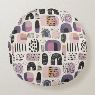 Boho Geometric Abstract Pattern Round Cushion