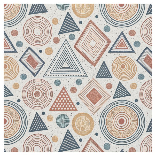 Boho Geometric Abstract Shapes Terracotta Pattern Fabric (Close Up)