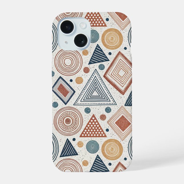 Boho Geometric Abstract Shapes Terracotta Pattern iPhone 15 Case (Back)