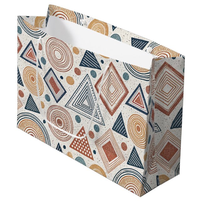 Boho Geometric Abstract Shapes Terracotta Pattern Large Gift Bag (Front Angled)