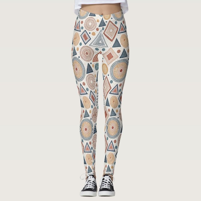 Boho Geometric Abstract Shapes Terracotta Pattern Leggings (Front)