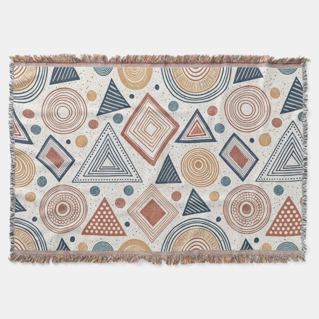 Boho Geometric Abstract Shapes Terracotta Pattern Throw Blanket (Front)