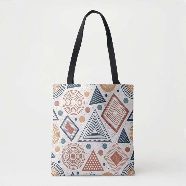 Boho Geometric Abstract Shapes Terracotta Pattern Tote Bag (Front)