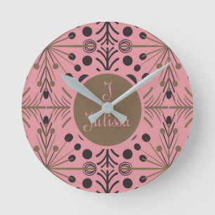 Boho Geometric Arrow Pink Personalised Round Clock