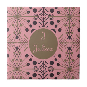 Boho Geometric Arrow Pink Personalised Tile