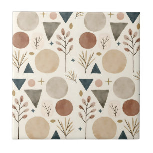 Boho Geometric Botanical Pattern Design 385 Tile
