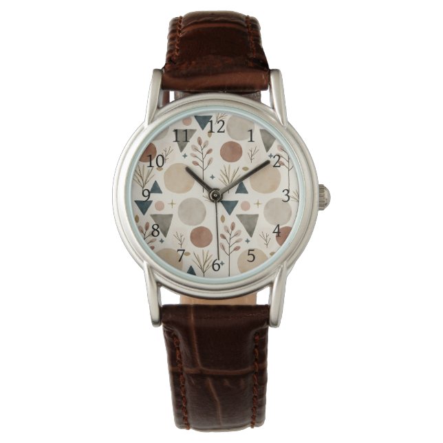 Boho Geometric Botanical Pattern Design 385 Watch (Front)
