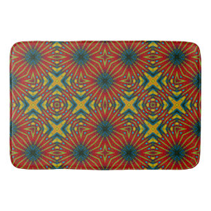 Boho Geometric Brown Red Yellow Blue Ethnic Tribal Bath Mat