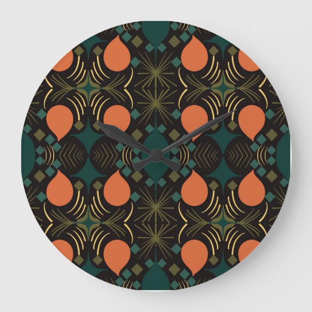 Boho Geometric Diamond Black  Large Clock (Front)