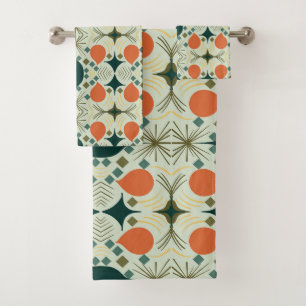 Boho Geometric Diamond Mint Pattern  Bath Towel Set