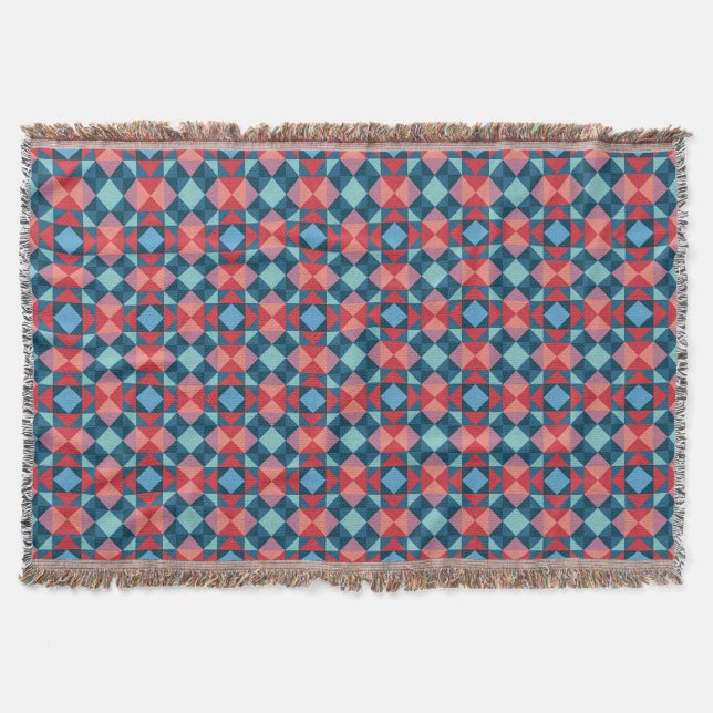 Boho Geometric Diamond Mosaic Pattern Throw Blanket (Front)