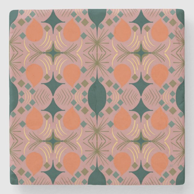 Boho Geometric Diamond Pink Stone Coaster (Front)