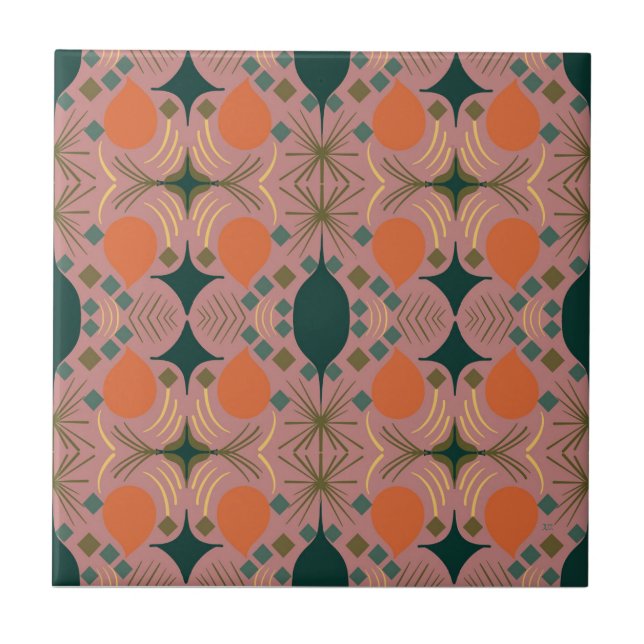 Boho Geometric Diamond Pink Tile (Front)