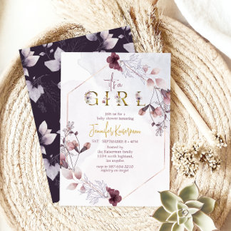 Boho Geometric Dusty Rose It's a Girl Baby Shower Invitation