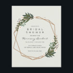 Boho Geometric Gold Greenery Budget Bridal Shower<br><div class="desc">Modern boho budget bridal shower invitation flyer with your event details inside of a gold geometric frame surrounded by greenery and white flowers. A botanical design that is perfect for a bohemian celebration in the summer. These cheap bridal shower invitations are printed on sheets of paper for a budget friendly...</div>