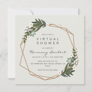 Boho Geometric Greenery Virtual Bridal Shower Invitation