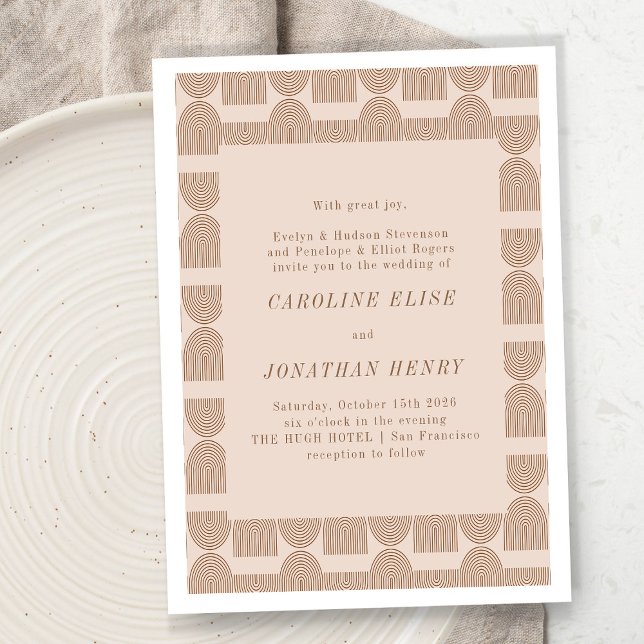 Boho Geometric Lines Terracotta Formal Wedding  Invitation (Creator Uploaded)
