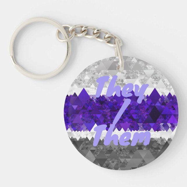 Boho Geometric Mod Retro Greygender Pride Flag Key Ring (Front)