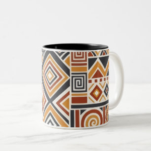 "Boho Geometric Pattern Mug, Earthy Tones Cup