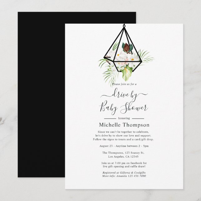 Boho Geometric Terrarium Floral Drive By Shower Invitation (Front/Back)